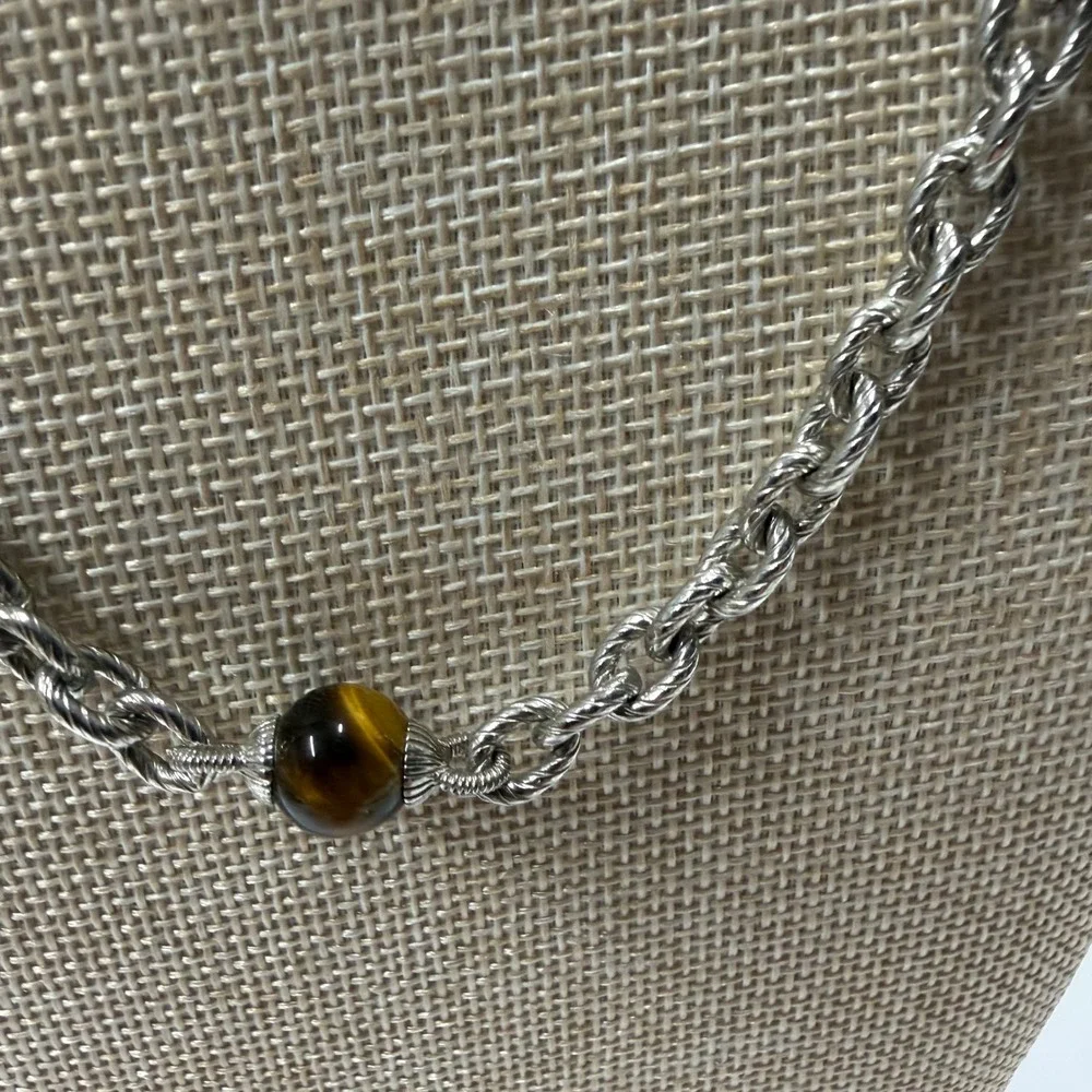 Judith Ripka Sterling Silver Tigers Eye Spiritual Beads Necklace
